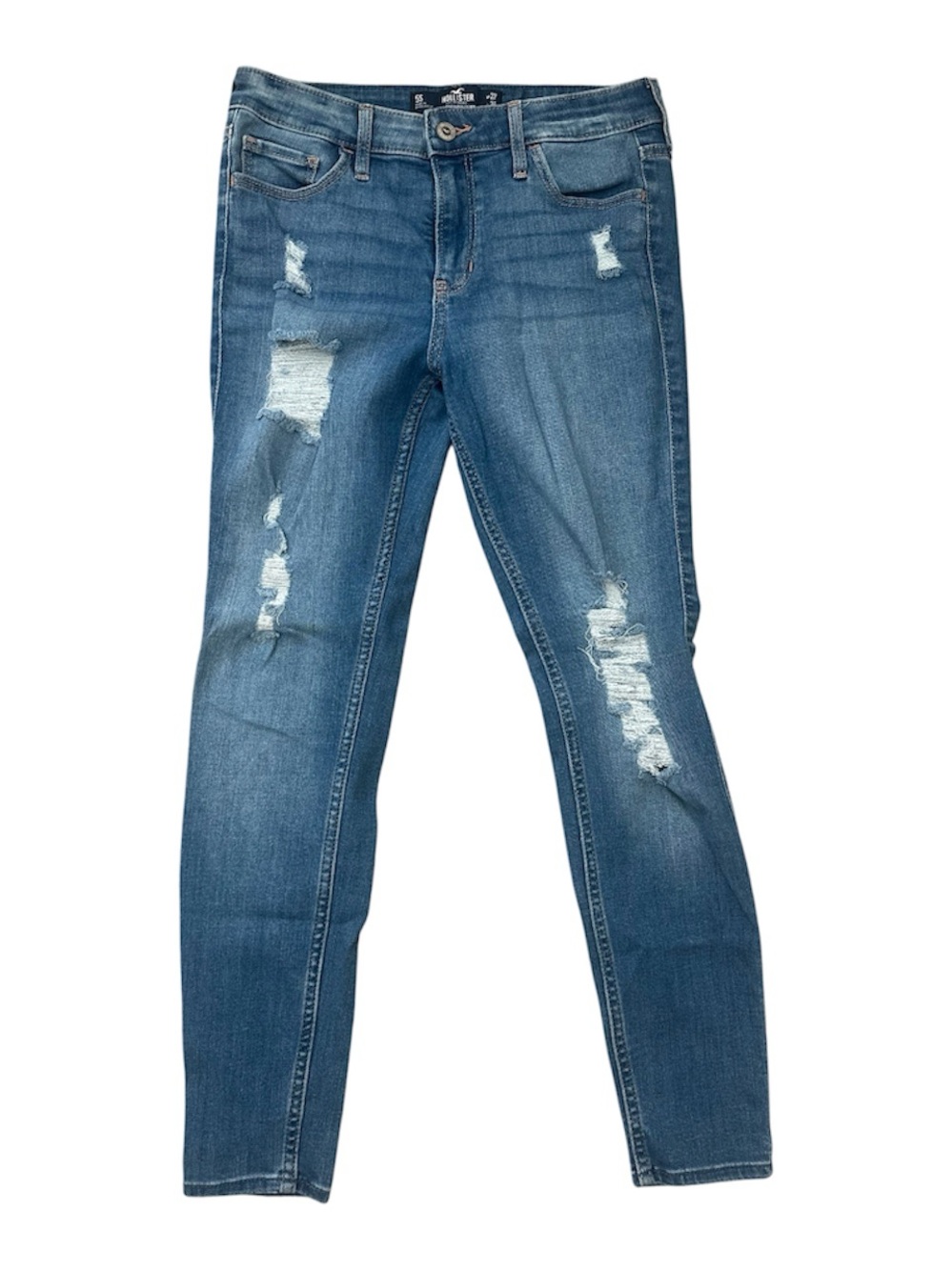 Hollister Women's Ripped Skinny Jeans - Denim Blue
